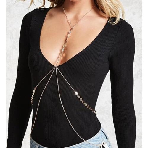 Bead Body Chain for Women Carved Round Fashion Gold Silver Color Color Sexy Body Jewelry Exquisite Choker Necklace