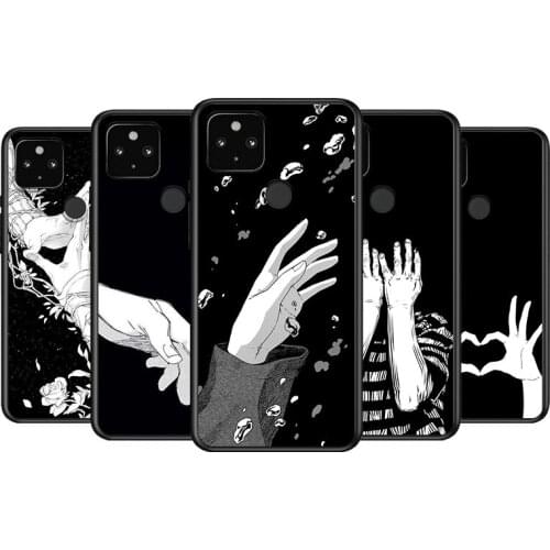 Black Style Art Hand Soft TPU Silicone Black Cover For Google Pixel 5 4A 5G 4 XL Phone Case