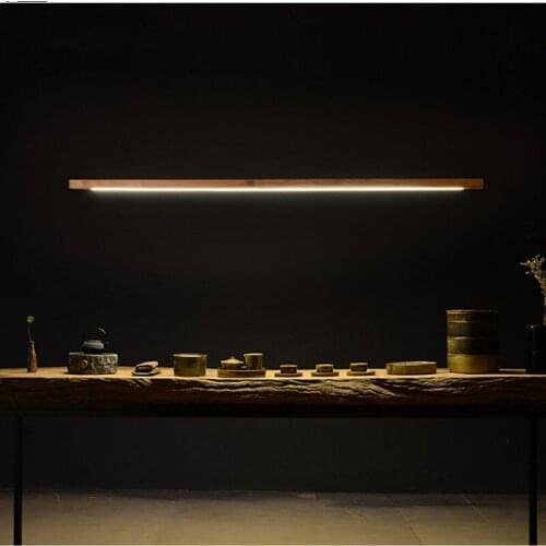 Wood LED talo pendant lamp long bar tube suspension lighting office meeting dinning room hotel villa counter light