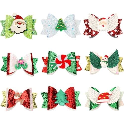 Ncmama 2Pcs/lot Christmas Hair Bow Christmas Tree Santa Claus Children Hairclips Baby Hairpins Headwear Girls Hair accessories