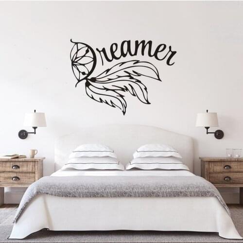 Dreamer Design Wall Murals Sticker Feather Style Dream Catcher Wall Vinyl Decal Home Bedroom Decor Flying Dreamcatcher Art AZ871