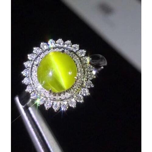 Fine Jewelry Real 18K White Gold 100% Natural Chrysoberyl Cats Eye Gemstones 2.19ct Female Wedding Rings for women Fine Ring