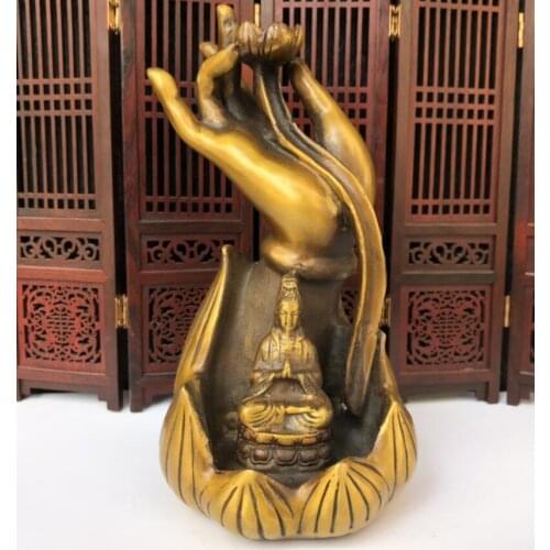 China Brass Buddha hand Backflow Incense Burner crafts statue