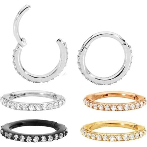 1Pc Top Quality Surgical Steel Zircon Septum Clicker Piercing 8 Mix Style Nose Ring Body Piercing Hanger Clip On Fashion Jewelry