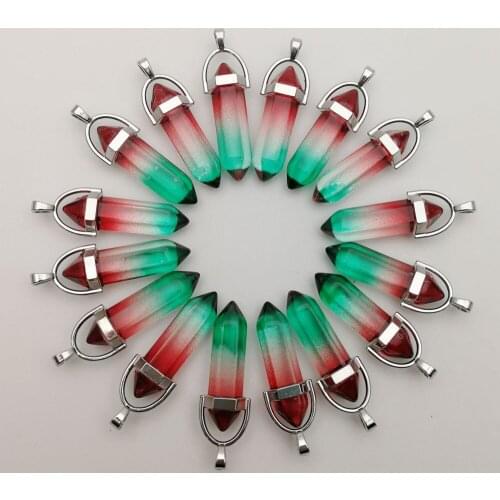 Fashion color glass crystal pillar Pendants necklaces for making Jewelry charm pendulum accessory Free shipping wholesale 24pcs