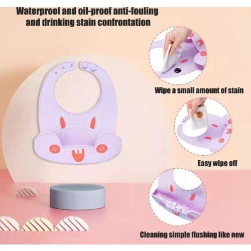 2021 Childrens Silicone Width Cartoon Animal Cute Waterproof Bib Adjustable Stereo Pocket Snoring Baby Bibs