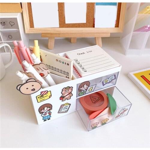 Cosmetic Table Organizer Small Pen Holder Organizer Pencil Organizer With Drawer Desktop Sundries Storage Box