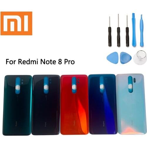 New Original Xiaomi Redmi Note 8 Pro Back Battery Cover Glass Housing Door Rear Case Phone Lid with Adhesive with tools