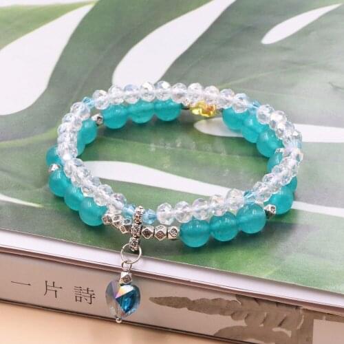 Wrap Bracelet Jewelry Handmade Tourmaline Olive Galaxy Solar Ametysts Stone Jades 2 Rows Elastic Wristband Women Jewelry B380