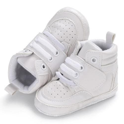 Newborn Baby Crib Shoe Anti-slip Soft Sole Flat Shoes Solid High Top Casual Shoes Leather Sneaker First Walker Prewalker