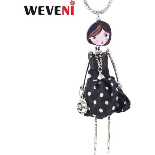 WEVENI Original Fabric Dress Alloy Doll Girl Necklace Pendants Chain Collar Hot Handmade Trendy Wholesale Jewelry For Women