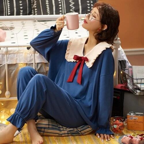 Fast Shipping Cotton Round Neck Womens Pajamas Set Autumn Winter Pyjamas Cartoon Sleepwear Home Clothes For Women Sexy Lingerie
