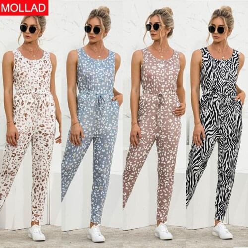 Cross-Border Hot Sale Leopard Print Sleeveless Casual Jumpsuit in Summer 2021