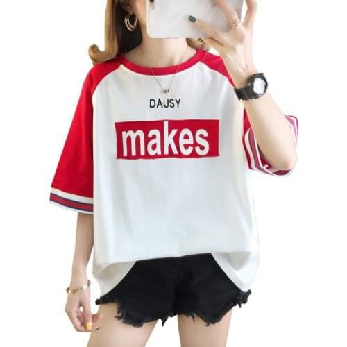 S-XL Contrast Print Letter Tshirts Cotton Women Short Sleeve Loose Streetwear Harajuku Tshirt Women 2021 Korean Styles Top Femme