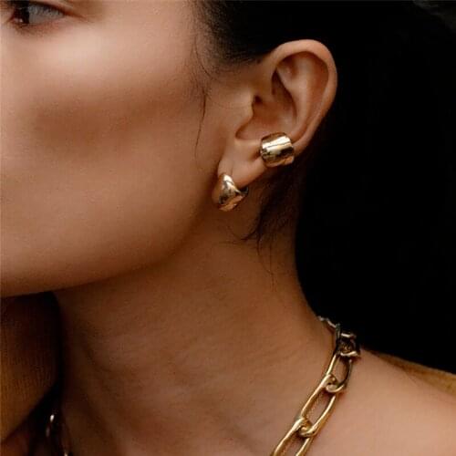 Yhpup Simple Metal Ear clip Earrings for Women Minimalist Copper Jewelry Charm Geometric No Piercing Ear Bone Gala Gift 2021