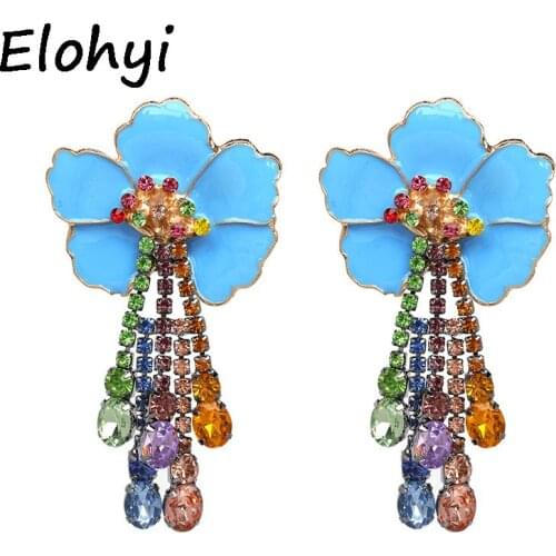 ELOHYI New 6 Colors Flower Crystal Dangle Earrings Trend Pendients Earrings For Woman Fashion Earrings Luxury Oorbellen Jewelry