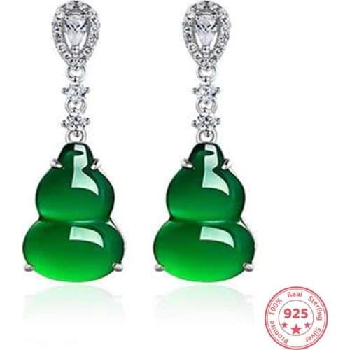S925 Silver Jewelry Emerald Diamond Earring Women Green Green Jade Gemstone Bizuteria Silver 925 Jewelry Garnet Emerald Earrings