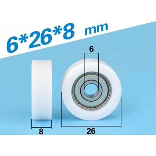 [F0626-8]Free shipping 10PCS low noise 626zz ball bearing coated with POM plastic roller pulley 6*26*8mm flat bearing wheel