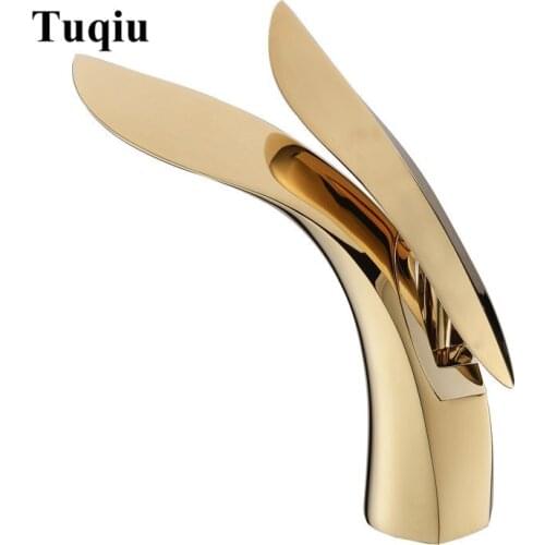 Basin Faucet Bathroom Copper Faucet Rose Gold Sink Mixer Tap Toilet Sink Hot Cold Single Handle Leaf-Shape Basin Faucet