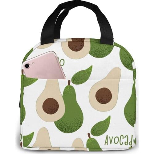 Avocado Illustration Lunch Bag Portable Insulated Thermal Cooler Bento Lunch Box Tote Picnic Storage Bag Pouch