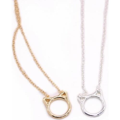 Trendy Classic Cat Head Frame Pendant Necklace Cute Cartoon Animal Necklace Three Color Optional