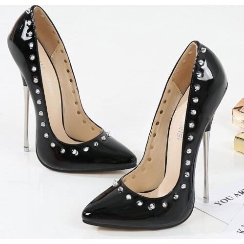 New Classical Elegant Single Women Shoes Super High Heels 16cm Pumps Shoes Patent Leather Point Toe Thin Heels Lady Wedding Shoe
