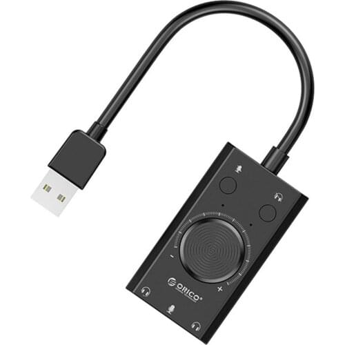 ORICO SC2 External USB Sound Card Volume Adjustable 3-Port Mic Headphone Audio Card Adapter for PC