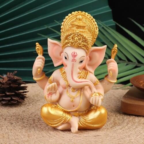 Gold Lord Ganesha Buddha Statue Elephant God Sculptures Ganesh Figurines Home Garden Buddha Decoration Statues
