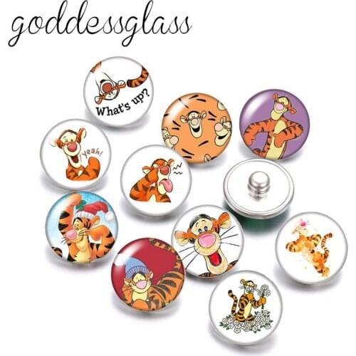 Disney Pooh Friends Tigger Cute 10pcs Round photo glass 18mm snap buttons for 18mm snap bracelets jewelry