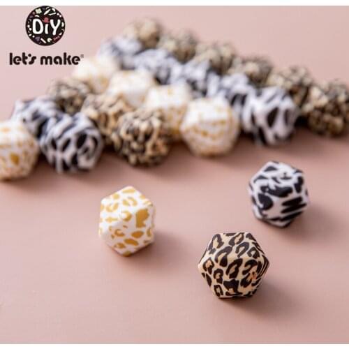 Lets Make 10PCS 14mm Printed Leopard Octagonal Beads Silicone Beads Baby Teether Beads Chewing Toys Beading DIY Accessory