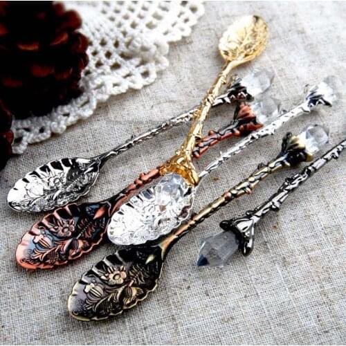 100pcs Vintage Carved Retro Pattern Coffee Tea Spoon Teaspoon Crystal Stirring Dessert Honey Ice Cream Scoop