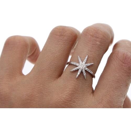 2021 Silver Color Clear CZ Zirconia Delicate Cute Star Charm North Star Sun Burst Open Adjust Knuckle Mini Women Jewelry Rings