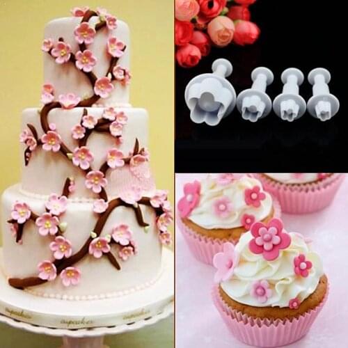 4Pcs/Set Plum Flower Plunger Fondant Mold Sugarcraft Decorating Tools Cake Decorating Christmas Cake tools J7K3