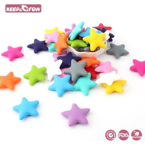 Keep&Grow 50Pcs Silicone Star Beads BPA Free Baby Teething Toys Chewable Baby Teethers For Nursing Pacifier Chain Chain Making