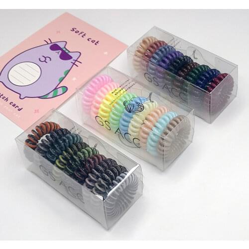 9 Pcs/set Spiral Telephone Wire Line Hair Ring Solid High Elastic Hair Bands Women Girls Hair Tie Rope Ponytail Hair Accessories