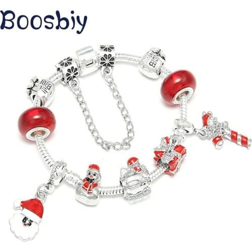 Boosbiy DIY Santa Claus Pendants Charm Bracelet fit Brand Bracelets & Bangles Silver Plated Jewelry Christmas Gift For Women