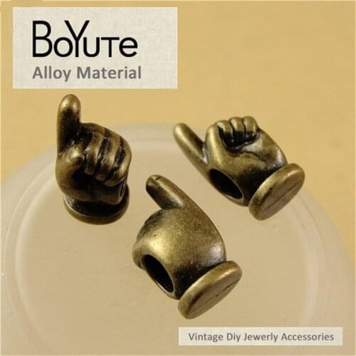 BoYuTe (60 Pieces/Lot) 5MM Big Hole 10*9*7MM Palm Beads Zinc Alloy Materials Antique Bronze Plated Jewelry Beads Accessories