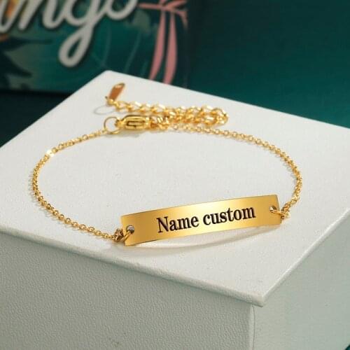 Lemegeton Engraving Custom Name ID Bar Bracelet Personalized Armband Stainless Steel Nameplate Bracelets Jewelry Gift