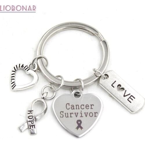 1PC New Arrival Stainless Steel Key Chain Jewelry Awareness Hope Love Cancer Survivor Keyring key chain Gift