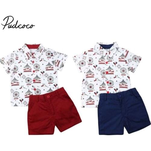 2019 Baby Summer Clothing Toddler Baby Boy Formal Suit Flower Short Sleeve Shirt+Shorts Bottoms 2Pcs Set Outfits Clothes 1-6T