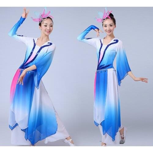 Elegant Chinese Folk Dance Costumes Sequins Embroidery Hanfu Yangko/umbrella/fan Classical Dance Costumes for Performance