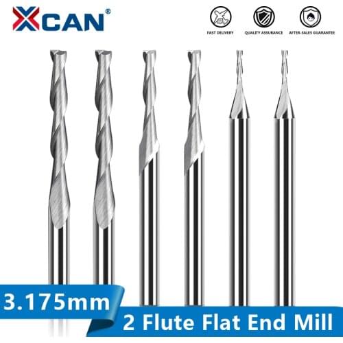 XCAN 10pcs 3.175 Shank 2 Flute Flat End Mills Spiral CNC Router Bit for Engraving Flat Milling Cutter 0.8/1/1.5/2.0/2.5/3.175mm