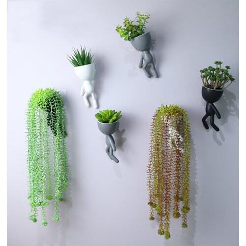 Humanoid Ceramic Hanging Vase Flower Pot Outdoor Art Portrait Sculpture Wall Hanging Succulent Plant Bonsai Pot Decoration