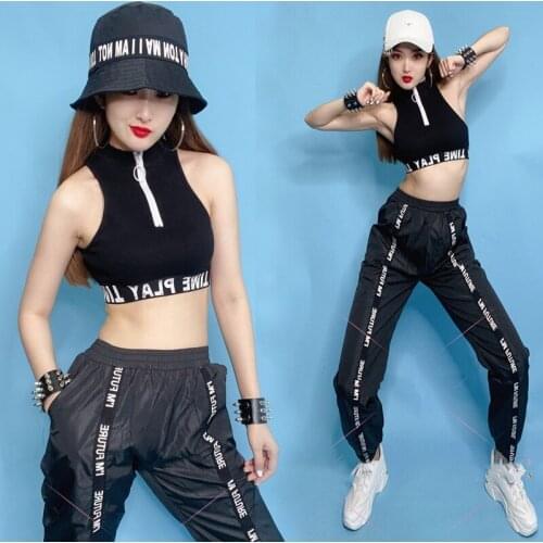 Hip Hop Street Dance Costumes Jazz Performance Clothes Female Letter Trousers Sports Suit Modern Dancer Stage Outfit DNV13682