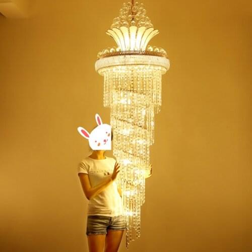 Crystal Chandeliers Gold Chandelier Lights Fixture Warm White Cool White Neutral White Dimmable European Long Stair Hanging Lamp