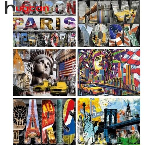 Huacan Diamond Painting New York Full Drill Pairs Diamond Embroidery City Landscape Wall Sticker Bedroom Decoration