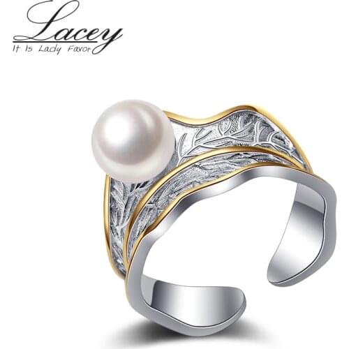 Prefact Round Freshwater Pearl Ring For Women Men,925 Streling Silver Ring Natural Pearl Jewelry Gift
