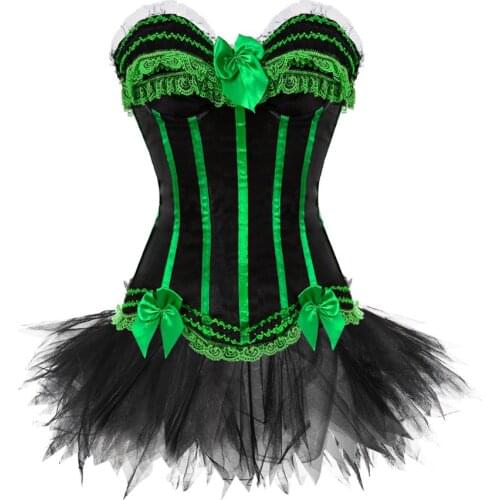 Corset Bustier with Mini Tutu Skirt Steampunk Womens Fashion Striped Lace Up Boned Korsage Dress Sexy Dance Carnival Party