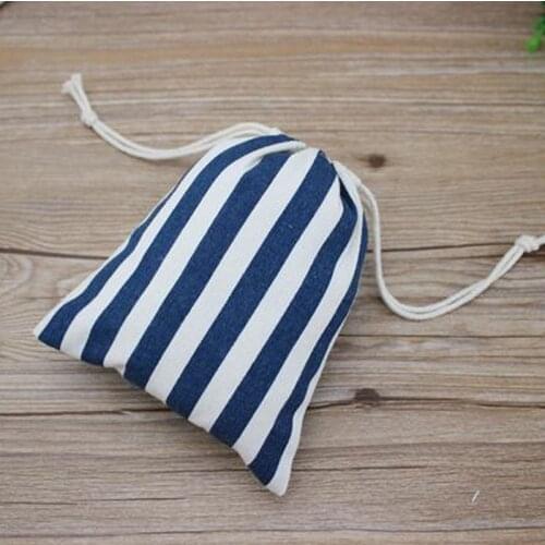 Blue Stripe Linen Jewelry Drawstring Bag 9x12cm 10x15cm 13x17cm pack of 50 Party Candy Gift Packaging Pouches