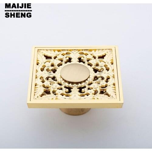 Trap Waste Grate With Hair Strainer anti smelly drains 10*10cm Vintage T Style antique Brass Bathroom Square Shower Floor Drain